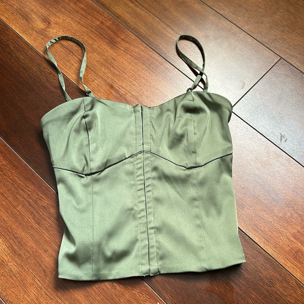 Abercrombie & Fitch Olive Green Satin Bustier Tank Top